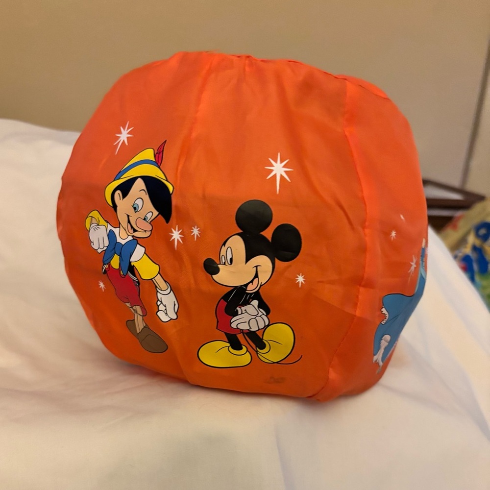 Vintage Disney Halloween pumpkin bucket pail Mickey Mouse Cinderella collapsing